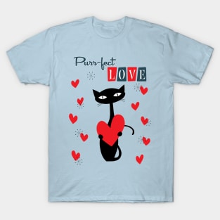 Retro Mid Century Atomic Valentine's Day Cat T-Shirt